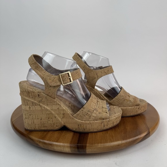 New NWOB Womens Korks Kork Ease Bardot II Tan Cork Wedge Sandals Heels Size 9 M - Picture 1 of 10